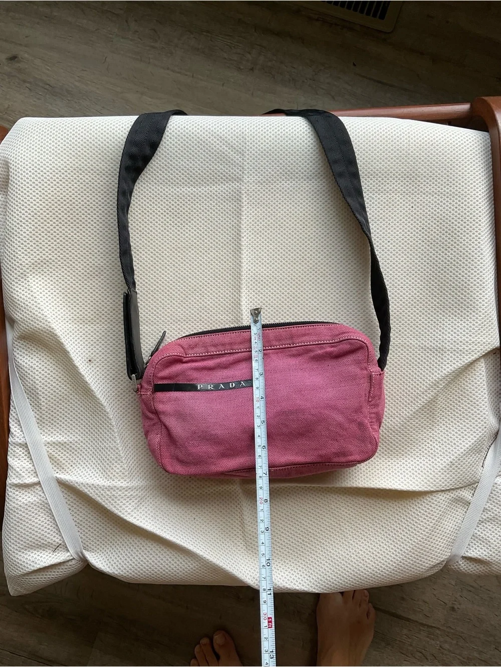 Prada Pink Canvas Shoulder Bag with Black Strap - Picture 8 of 8
